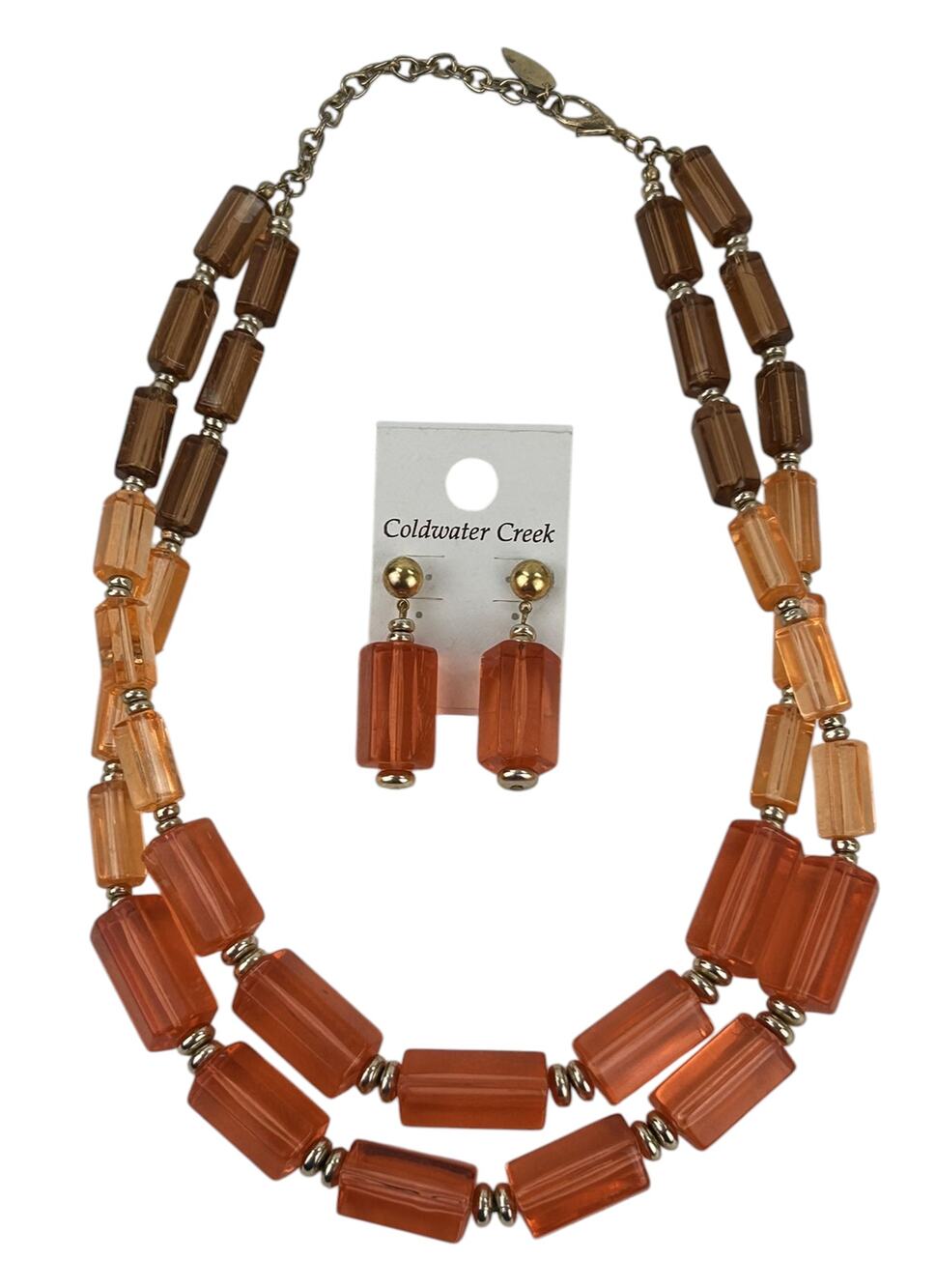 Coldwater Creek Fall Color Orange Yellow Brown Beaded Necklace & Earring